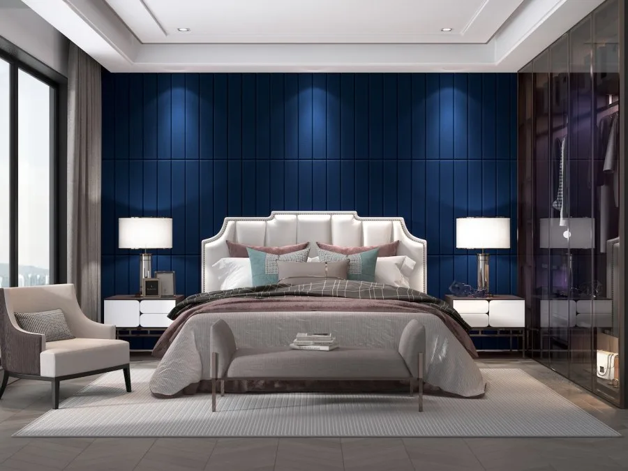 Samoljepljiva 3D dekoracija za zid u plavom baršunu - 3D zidni paneli